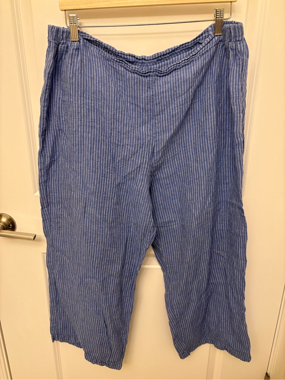 FLAX 100% Linen Striped Wide Leg Crop Pants M